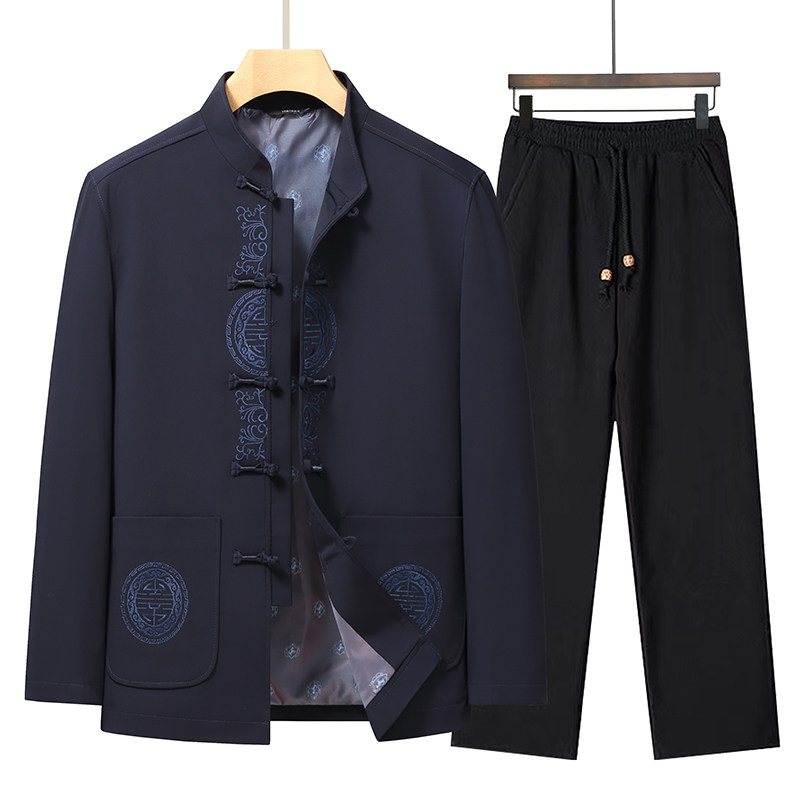 SPRING AND AUTUMN TANG COSTUMES MIDDLE-AGED AND ELDERLY PEOPLE BIRTHDAY WEDDING BANQUET WEDDING CLOTHES GRANDPA COATS DAD CLOTHES CHINESE STYLE SUITS COTTON CLOTHES