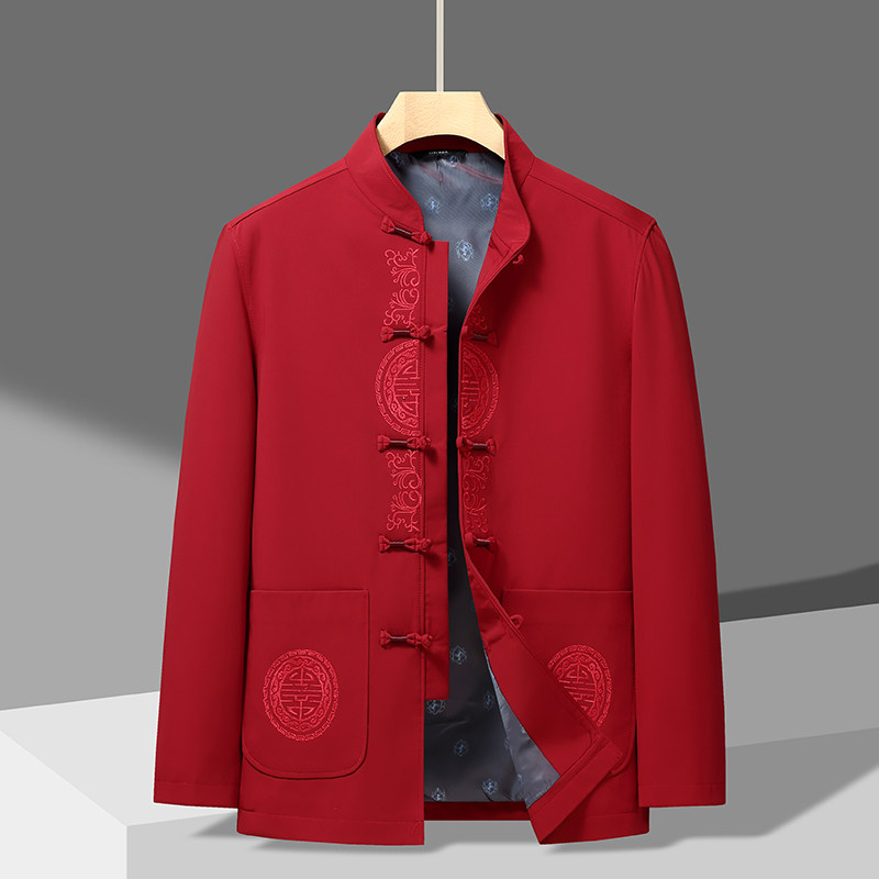 SPRING AND AUTUMN TANG COSTUMES MIDDLE-AGED AND ELDERLY PEOPLE BIRTHDAY WEDDING BANQUET WEDDING CLOTHES GRANDPA COATS DAD CLOTHES CHINESE STYLE SUITS COTTON CLOTHES
