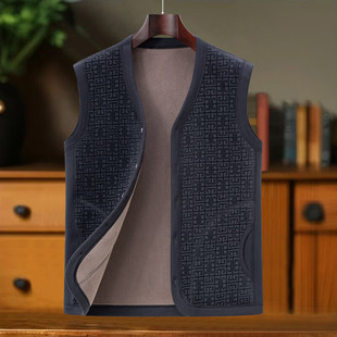 爷爷装 时尚 外穿双面绒保暖加厚背心 加绒马甲秋冬中老年男士 爸爸装