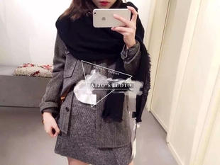 领开叉后长 AIJO定制 衬衫 羊毛上衣半裙套装 花灰 is@bel2017秋韩版