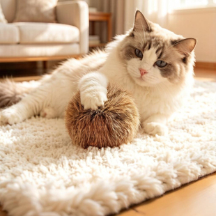 猫咪丰荣玩具天然可爱兔毛球猫咪玩具自然气味柔软宠物互动玩具