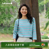 法国LAFUMA乐飞叶户外吸湿速干七分袖 T恤女休闲运动条纹圆领上衣