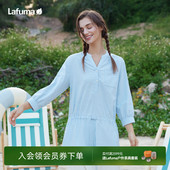 女士中长款 衬衫 休闲百搭上衣 女V领士七分袖 LAFUMA乐飞叶春夏新品