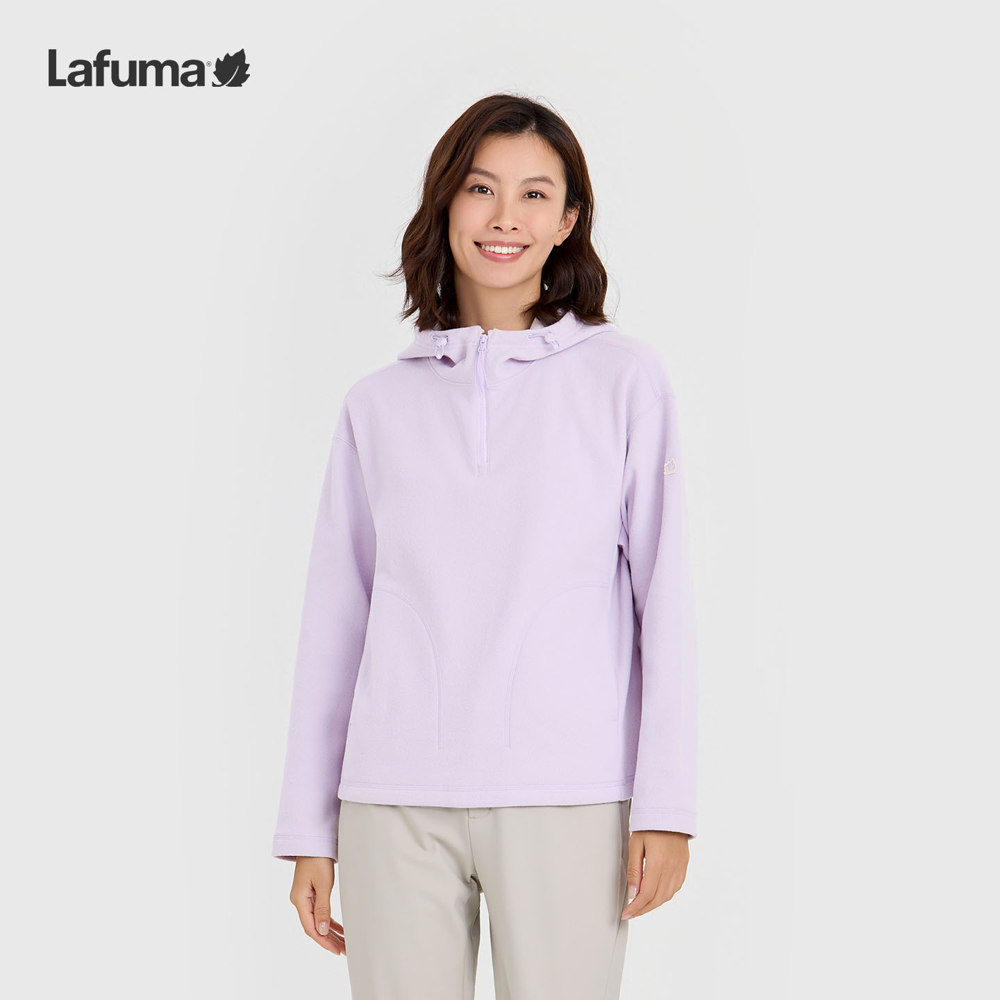 LAFUMA乐飞叶户外秋冬连帽半拉链薄款抓绒衣女士保暖卫衣运动T恤