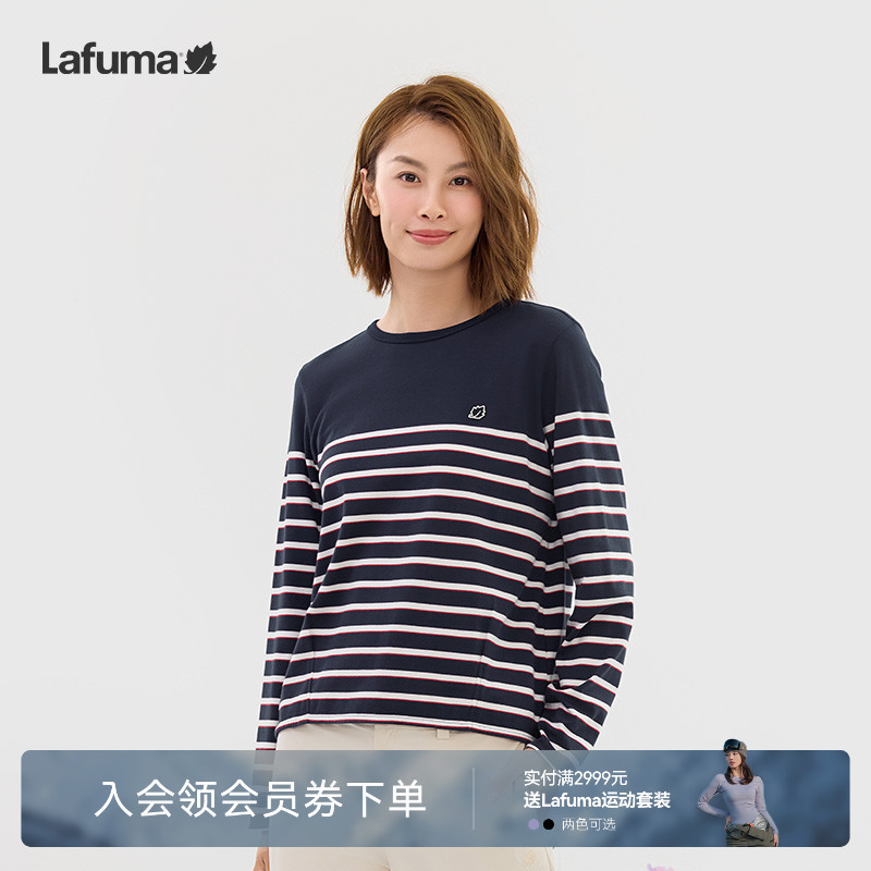 乐飞叶户外春夏女士条纹长袖T恤