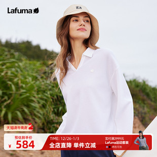 LAFUMA乐飞叶户外2024新款 T恤女士休闲宽松华夫格卫衣 V领落肩长袖