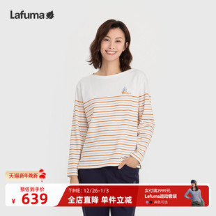 LAFUMA乐飞叶户外吸湿速干条纹圆领长袖 上衣 T恤女休闲运动打底衫