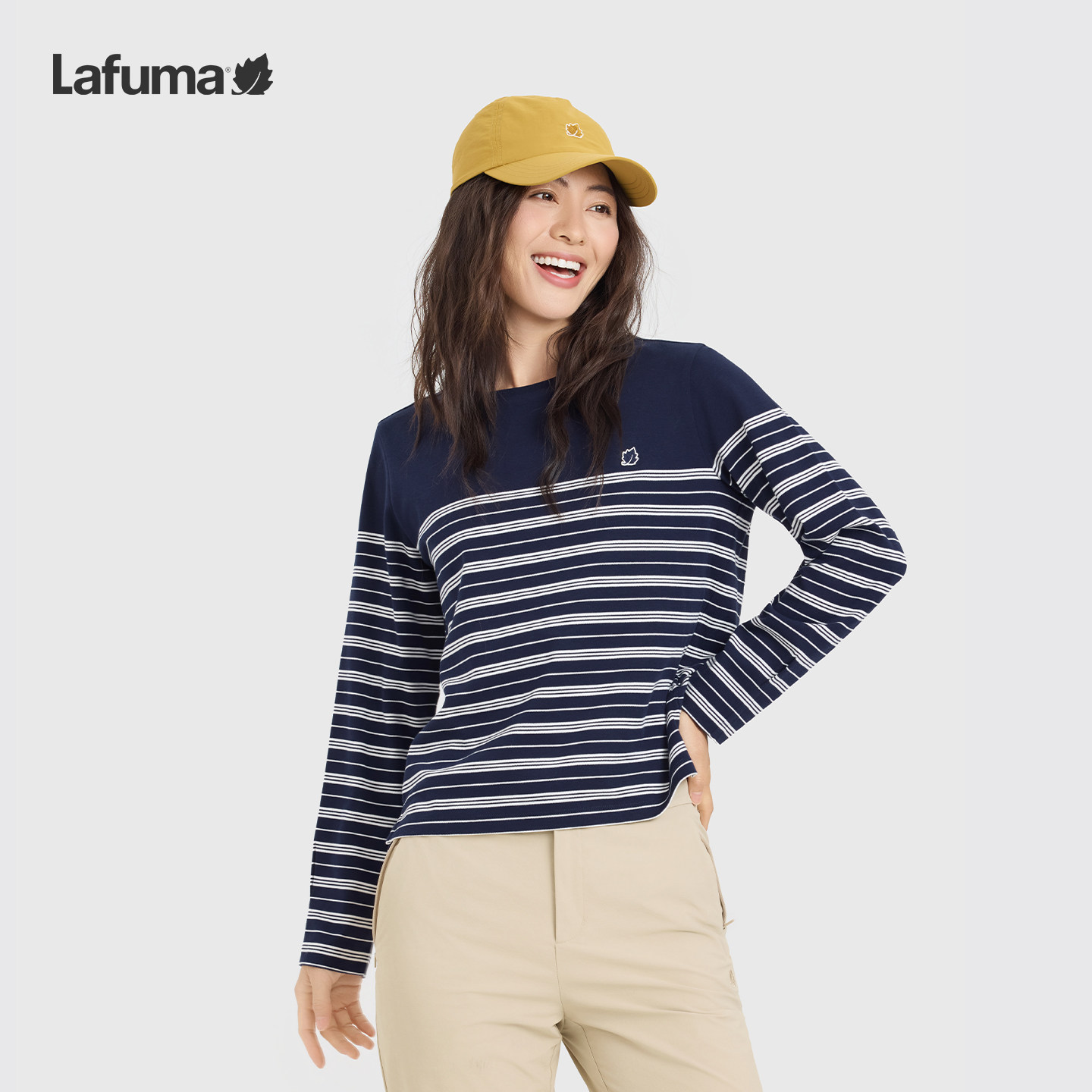 LAFUMA乐飞叶户外女士条纹长袖T恤水柔棉圆领慵懒风休闲上衣,户外/登山/野营/旅行用品,户外休闲衣,淘宝优惠券,粉丝福利购,淘宝优惠卷