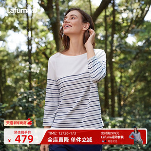 LAFUMA乐飞叶户外春季 T恤女休闲运动条纹圆领上衣 吸湿速干七分袖