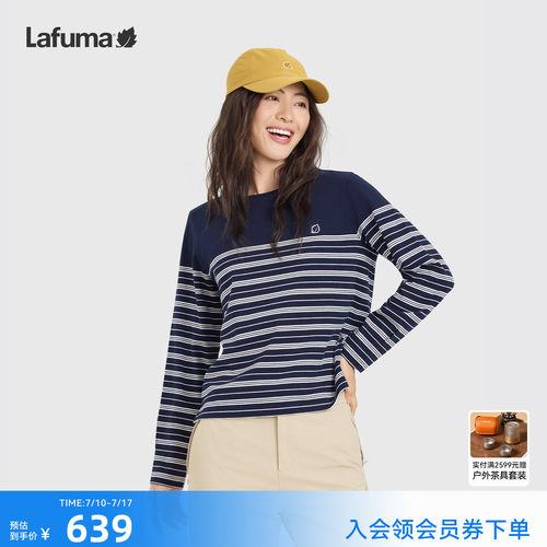 乐飞叶长袖T恤圆领条纹女