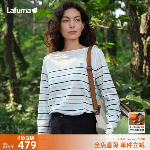 乐飞叶速干长袖T恤女条纹