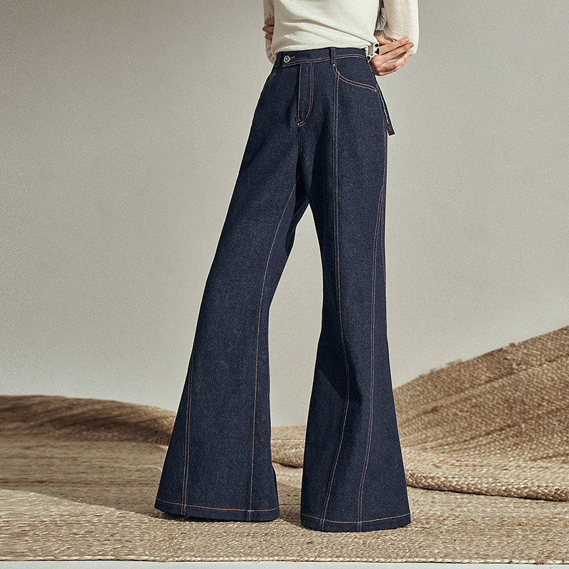thumbnail for Daily wear Xunxu denim jeans, 2026 early autumn new deep blue high-end vintage draped flared pants for women