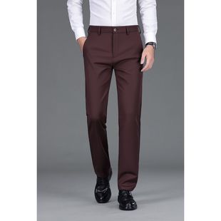 棕红色休闲裤子男款秋季直筒弹力长裤中年垂感商务西裤秋冬款