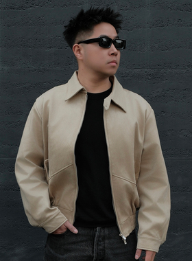 JDKZ春季新款美式复古哈灵顿麂皮绒夹克男短款休闲翻领外套皮衣潮