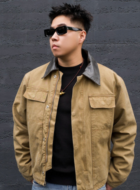 JDKZ美式复古机车巴恩风工装外套男女痞帅休闲百搭底特律夹棉夹克
