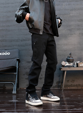 JDKZ春夏美式高街侧边拉链牛仔裤男生vibe风直筒显瘦休闲微喇叭裤