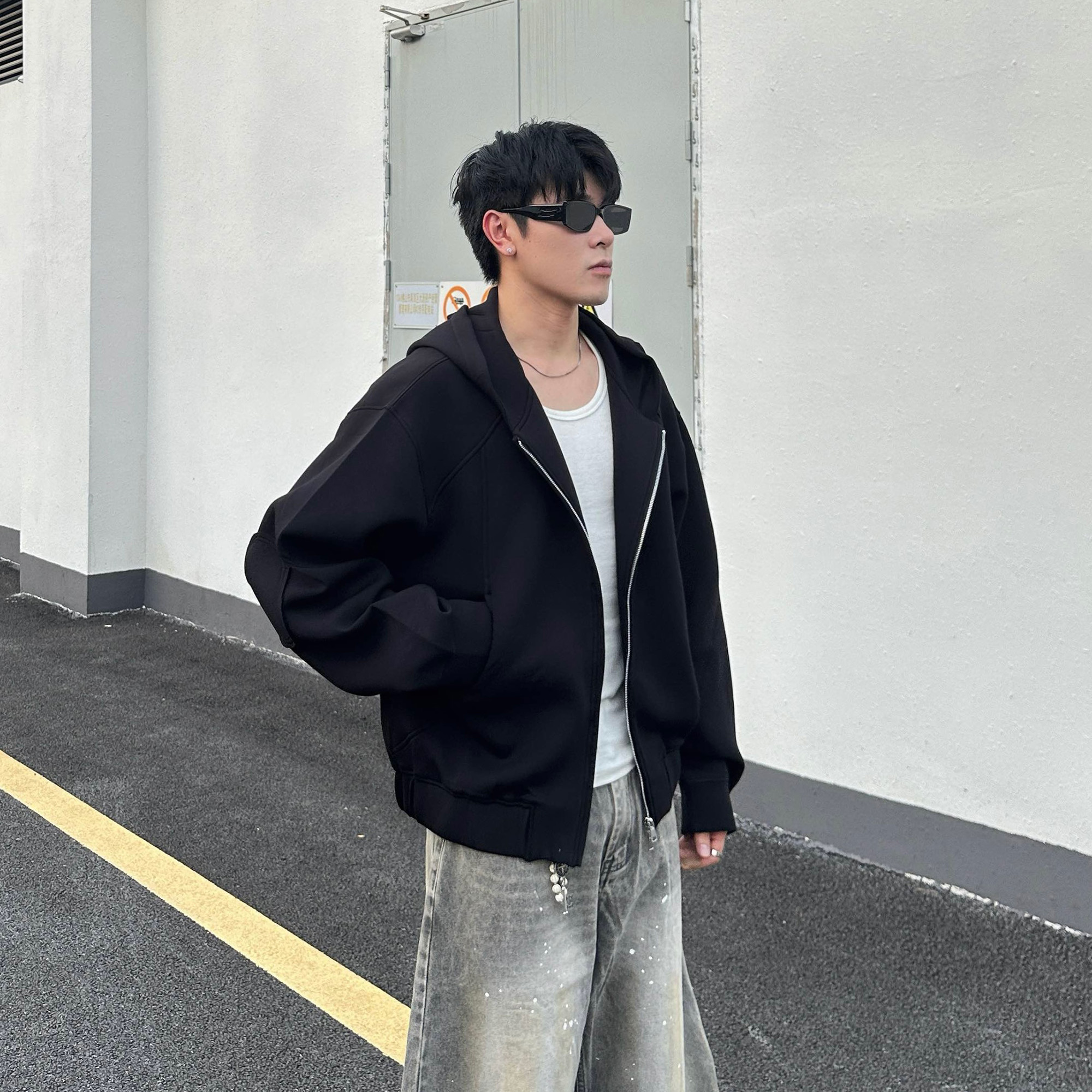 JDKZ美式复古cleanfit纯色开衫潮