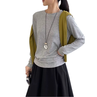 那末 百搭实穿~早春韩系纯色内搭圆领亲肤弹力长袖打底T恤女