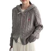 那末韩系早春小爱心连帽毛衣女温柔麻花宽松拉链针织开衫