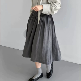 那末 美术生 韩系学院风纯色百褶裙女温柔气质压褶显瘦中裙