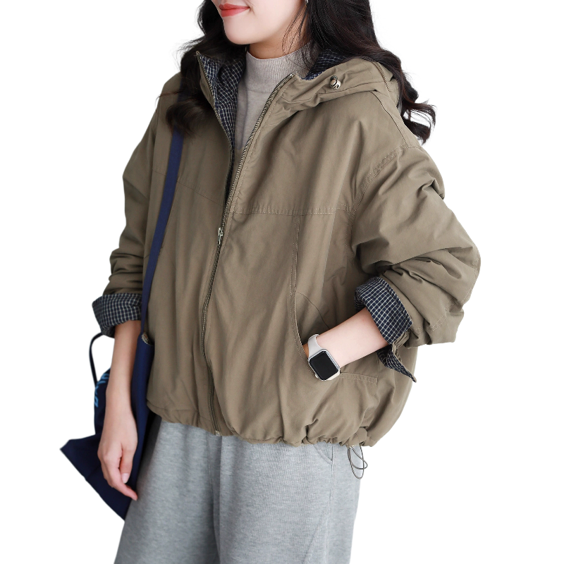 连帽夹棉外套女 25年休闲百搭宽松显瘦冬季新款加厚保暖棉服女
