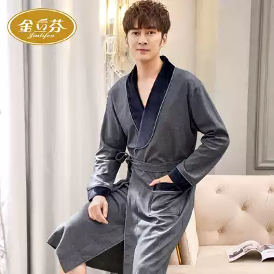 Nightgown men's autumn and winter cotton long-sleeved long-sleeved bathrobe plus size cotton spring and autumn men's home service bathrobe