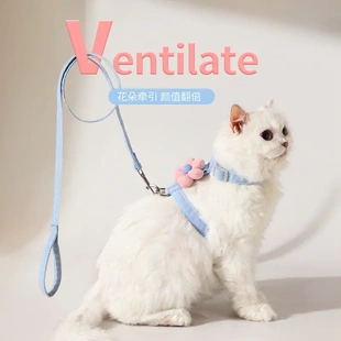 小型犬狗狗牵引绳遛猫绳 小花朵猫咪牵引绳工字型宠物牵引绳套装