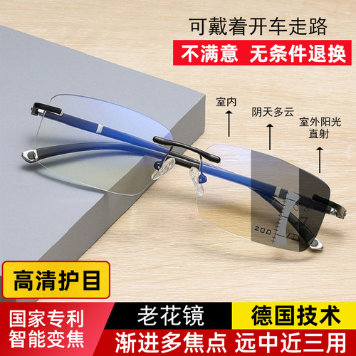 高清远近两用老花镜变色