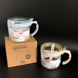 振兴 玻璃调味盒圆形调料罐300ML盐罐鸡粉生粉玻璃瓶调料瓶元味盒