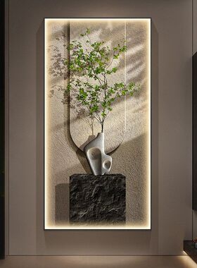 挂画高级感灯画绿植led走廊正对
