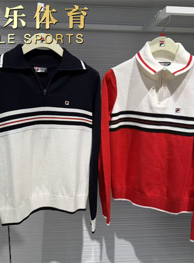 FILA斐乐2025年冬款女子休闲拼色舒适翻领长袖编织衫 F11W548404