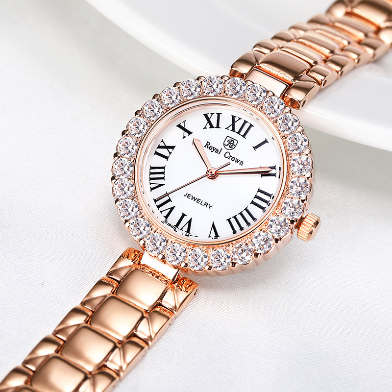 royalcrown萝亚克朗防水女士手表石英表精致钢带女款6305
