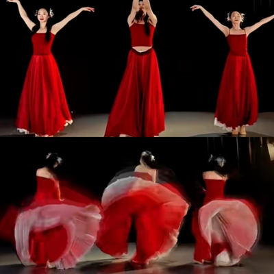我爱你中国舞蹈半身裙720度双层大摆裙我和我的祖国万疆演出服装