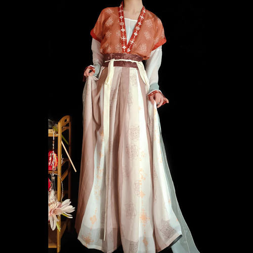上铃鼓舞蹈服装卜卦演出服唐褙子汉服女圆领对襟衫齐腰襦裙初中生