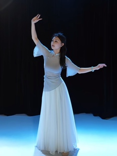 梦底舞蹈服装短款纱衣中国舞练功服白色大摆裙古典舞现代舞演出服