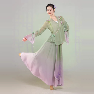 清风徐来舞蹈服青烟里表演服 茶花开了舞蹈套装 大码 新款 大摆裙套装