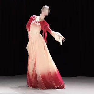 美丽的神话舞蹈服装浮光舞蹈演出服红色渐变纱衣飘逸套装唐乐表演
