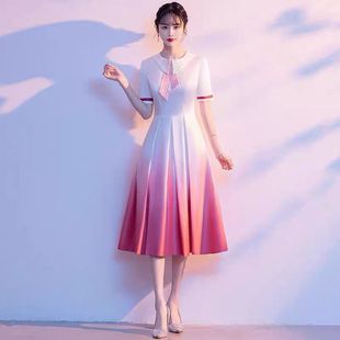 初中生朗诵表演服装大合唱演出服大学生主持指挥晚礼服高端大码女