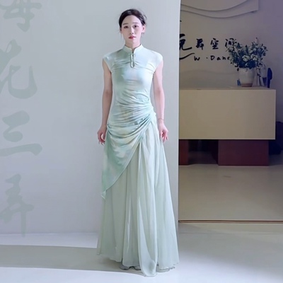 那时雨古典舞演出服弹力冰丝旗袍青烟里春三月入画江南立春表演服