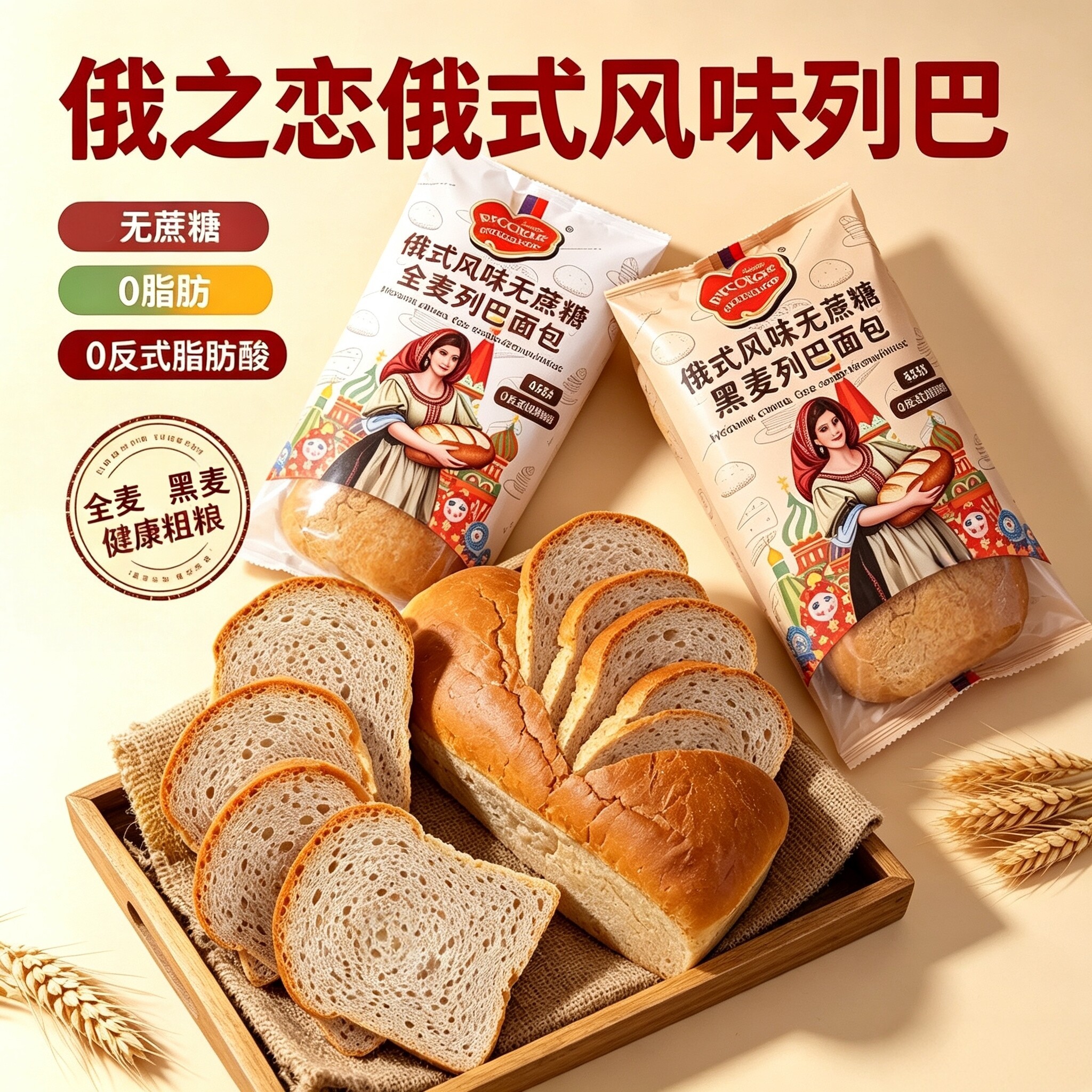 俄罗斯风味大列巴黑麦全麦面包0脂肪健身早餐代餐饱腹无蔗糖袋装图片
