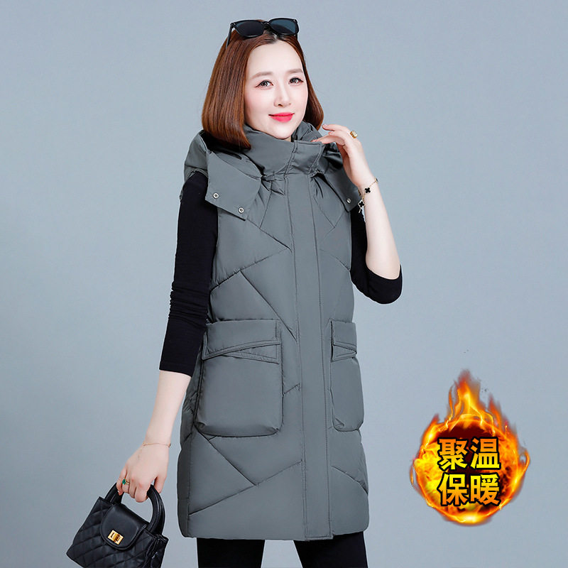 羽绒棉马甲女冬季外穿背心无袖棉服外套中长款马夹妈妈款防寒