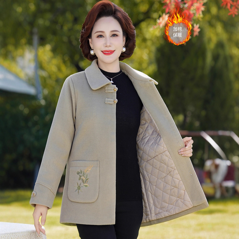 妈妈冬装毛呢外套2025新款中老年人女冬季加棉呢子上衣厚洋气棉服