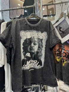 潮牌原创噘嘴小孩字母印花大版宽松T恤个性炒色上衣男女同款情侣