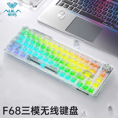 狼蛛F68无线蓝牙机械键盘透明客制化三模热插拔笔记本电脑通用