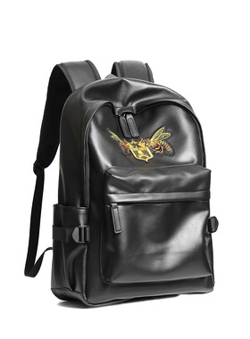 Stereoman欧洲Banned双肩包复古书包骷髅刺绣皮质旅行电脑背包男