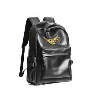 Stereoman欧洲Banned双肩包复古书包骷髅刺绣皮质旅行电脑背包男