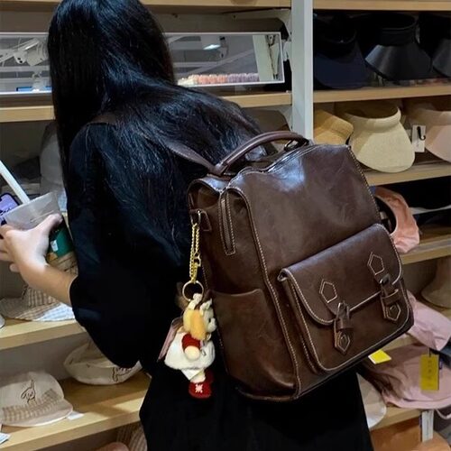 ZRVR双肩包皮质英伦学院风复古通勤三用背包双肩斜挎包大容量女包