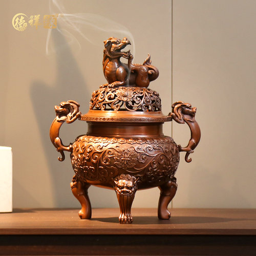 紫铜大明狮子炉香炉仿古宣德炉家用室内香道茶道用品摆件盘香