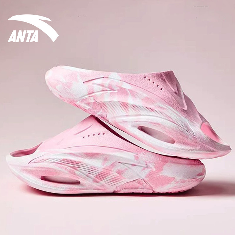 安踏氮气泡拖鞋男官网软底减震粉色新款潮流樱花粉运动休闲沙滩鞋