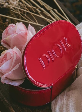 Dior迪奥红色漆皮化妆包 便携手提包亮面收纳包